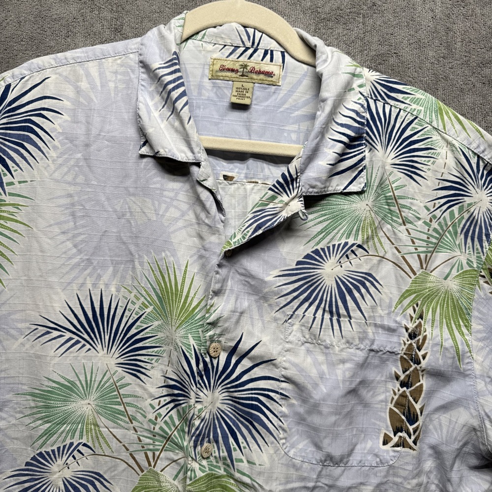 Tommy Bahama Shirt Mens Large Silk Loop Collar‎ Hawaiian Camp Resort  Tropical